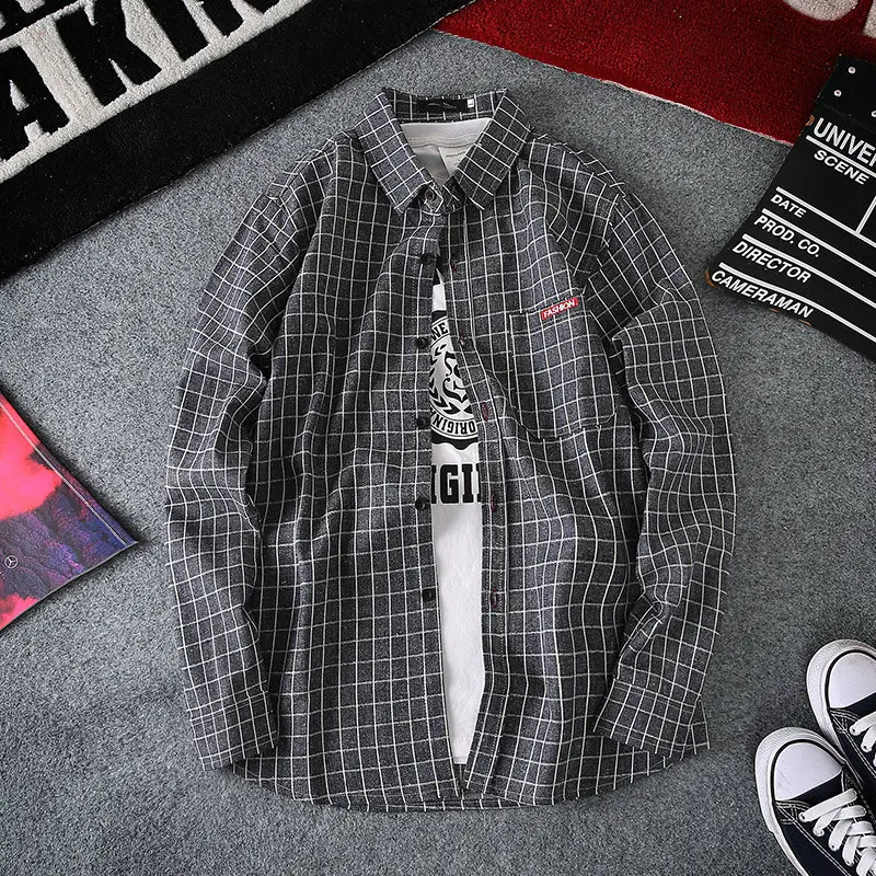 Men Plaid Grid Shirt Small Black Casual Wear - Image 5