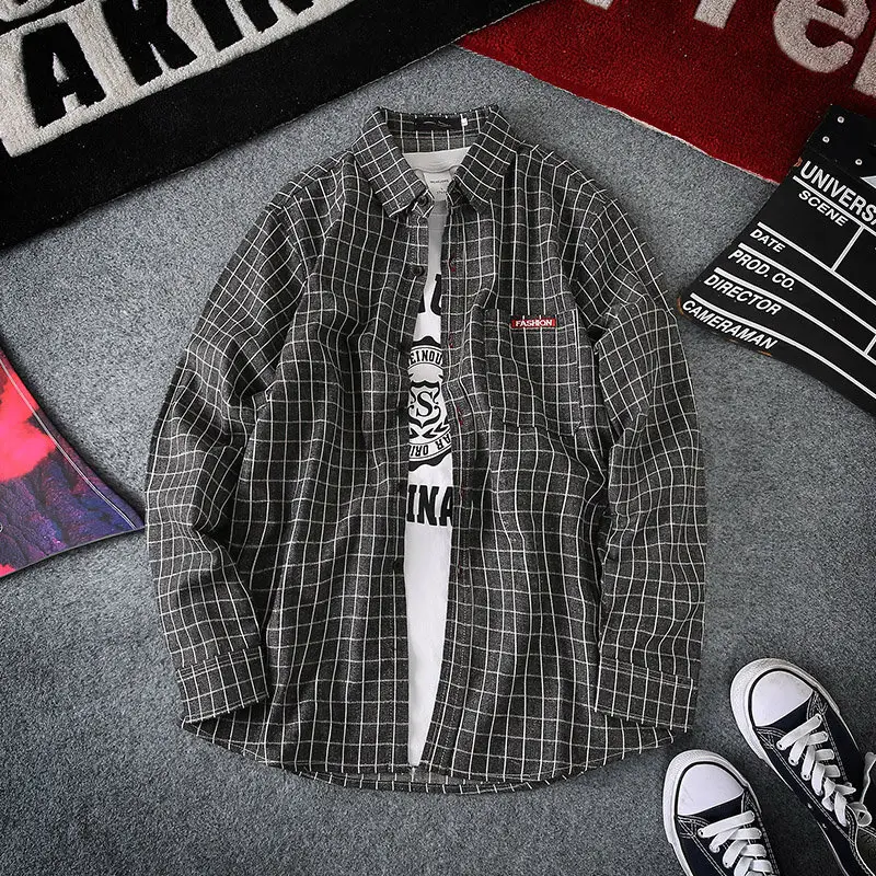 Men Plaid Grid Shirt Small Black Casual Wear - Image 6