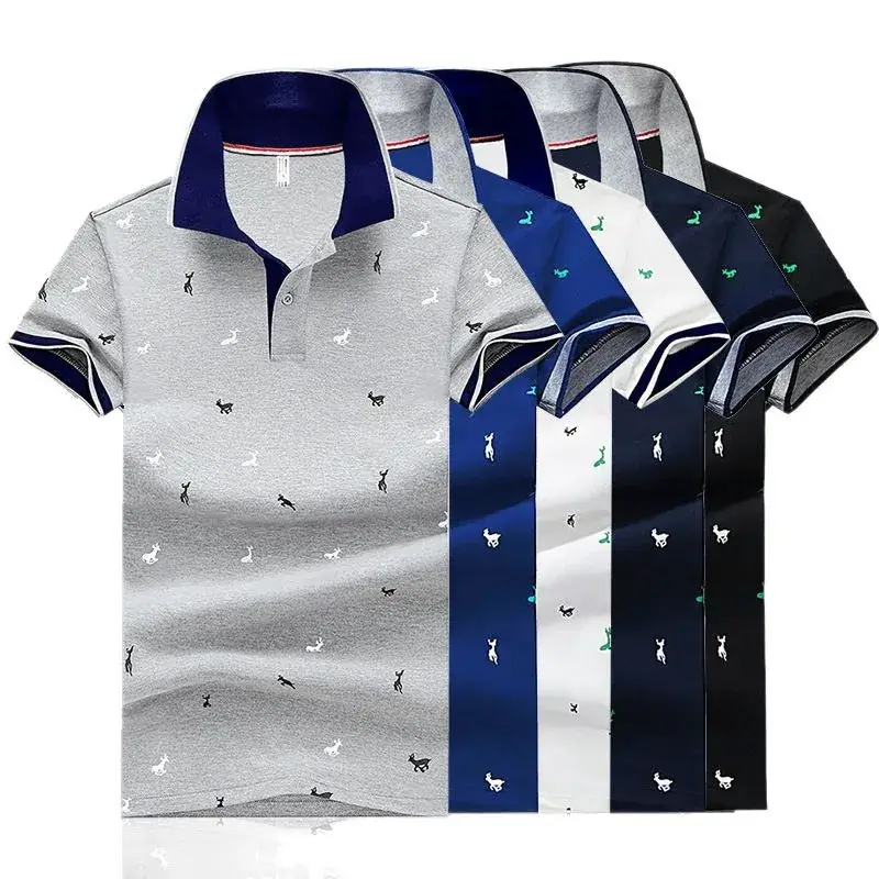 Men Black Printed Polo T-Shirt Short Sleeve - Image 5