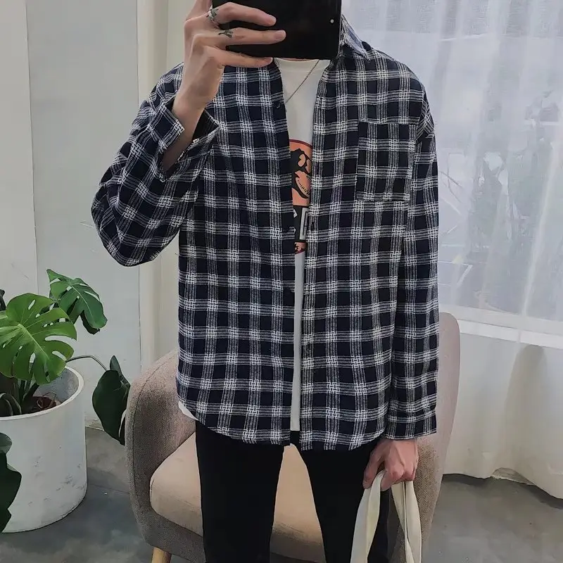 Men's Long Sleeve Plaid Shirt Slim Fit Summer Wear - Image 3