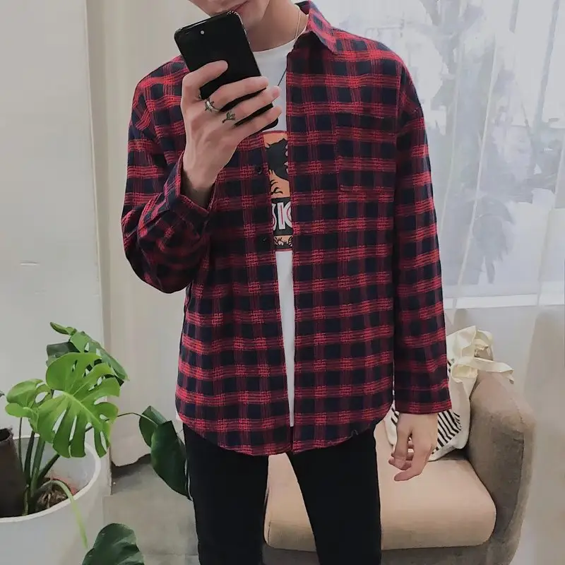 Men's Long Sleeve Plaid Shirt Slim Fit Summer Wear - Image 6