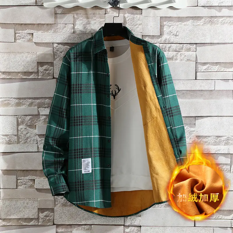 Men Plaid Warm Coat Blue Long Sleeve Winter - Image 3