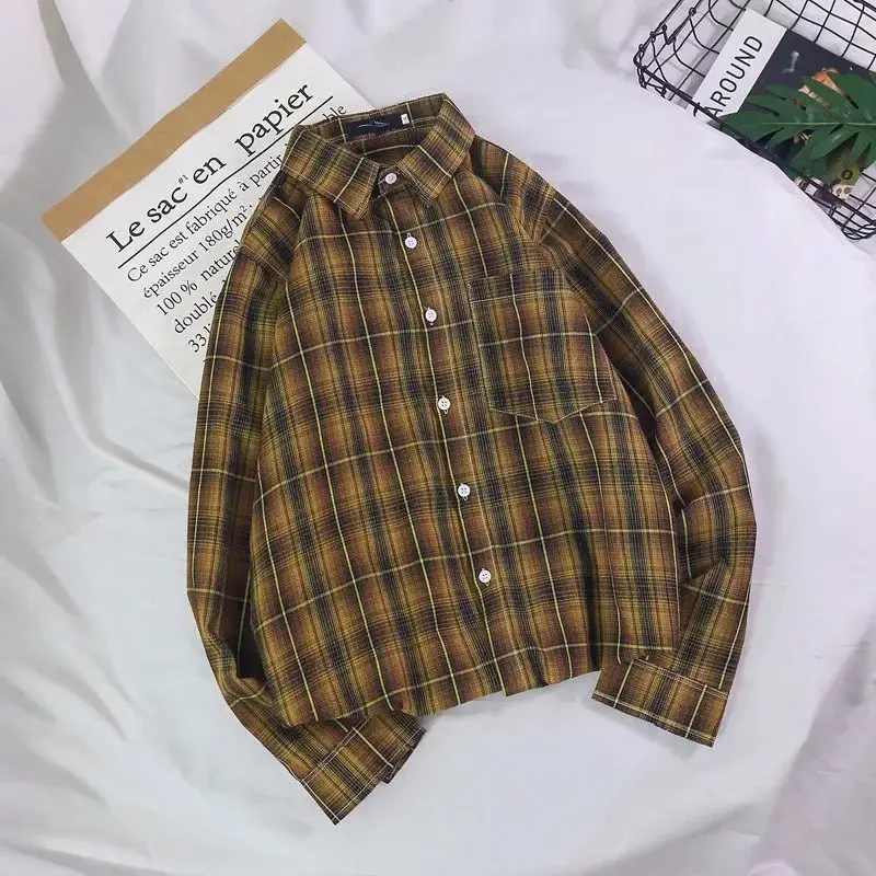 Men's Plaid Long Sleeve Shirt Purple Blue Youth Casual - Image 7