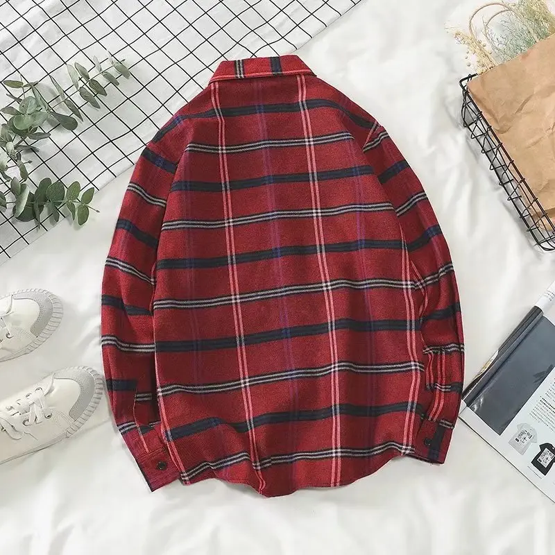 Men's Plaid Long Sleeve Shirt Korean Style Loose Fit - Image 7