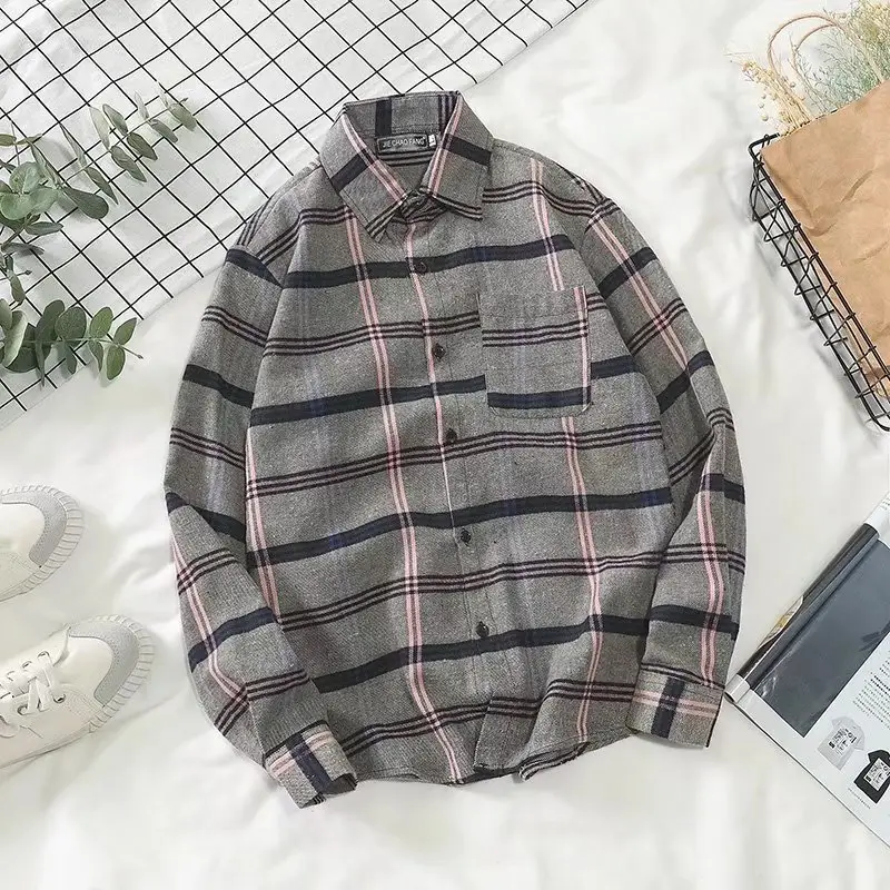Men's Plaid Long Sleeve Shirt Korean Style Loose Fit - Image 8