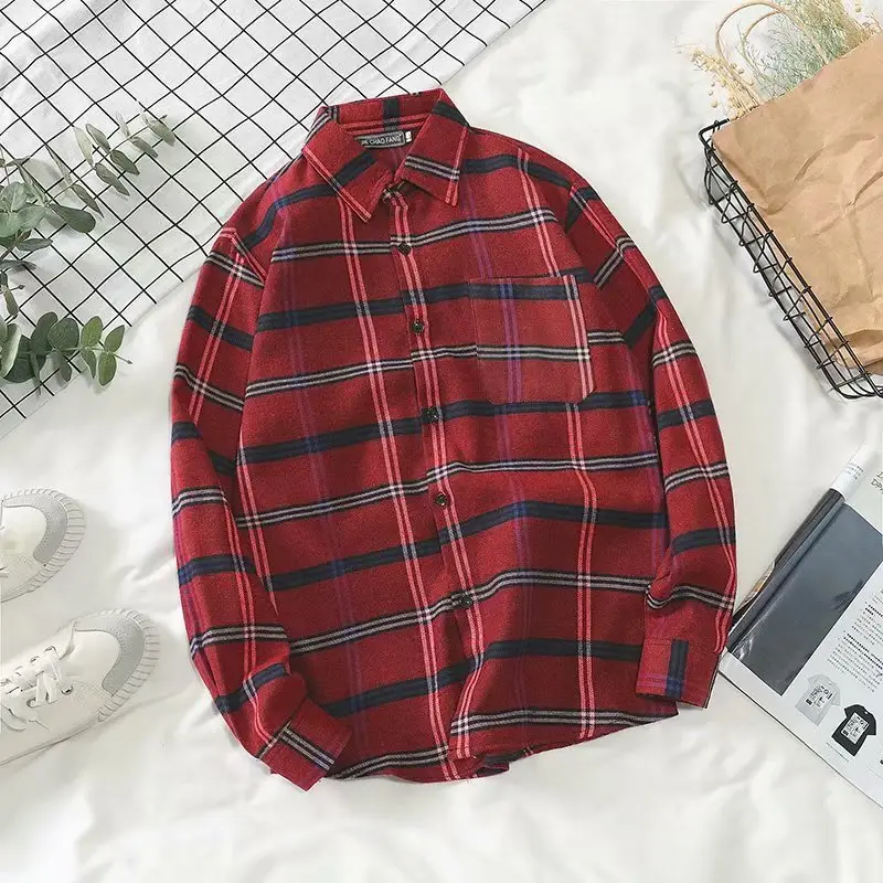 Men's Plaid Long Sleeve Shirt Korean Style Loose Fit - Image 2