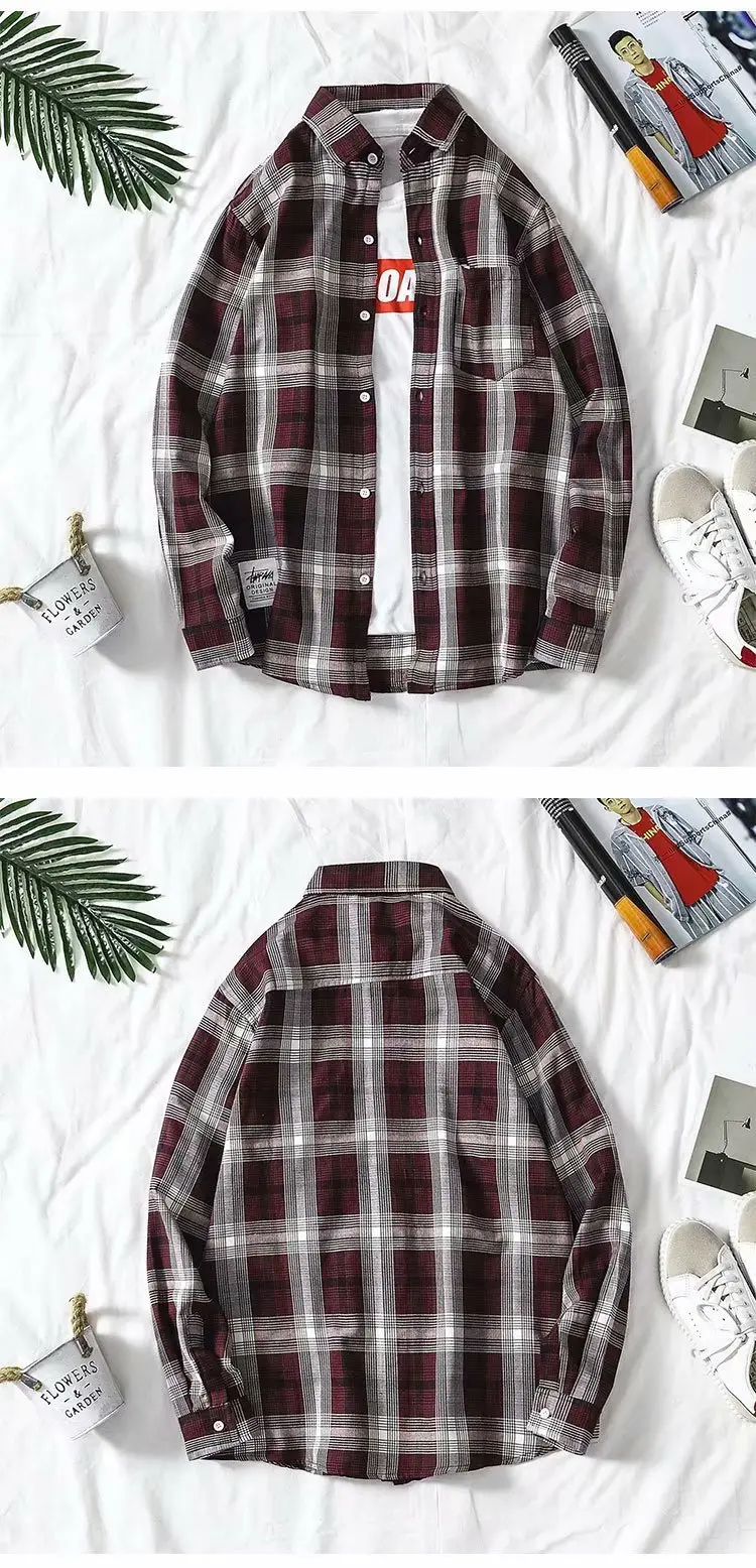 Men Plaid Long Sleeve Shirt Blue Red Gray Large — feature 4