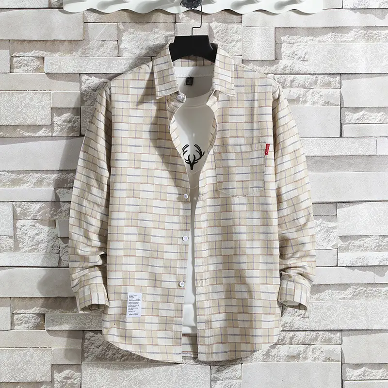 Men's Yellow Plaid Slim Fit Shirt - Image 5