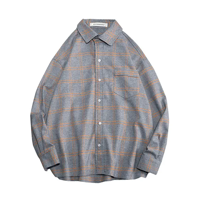 Men's Brown Plaid Long Sleeve Shirt Ruffian Handsome Top - Image 7