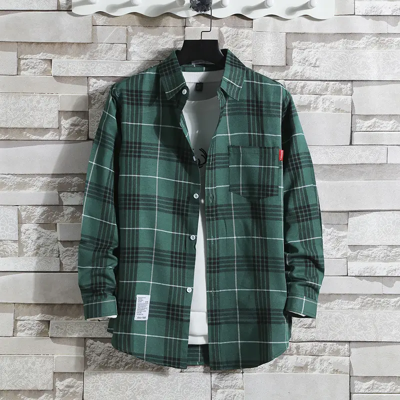 Men's Green Plaid Shirt Jacket Medium