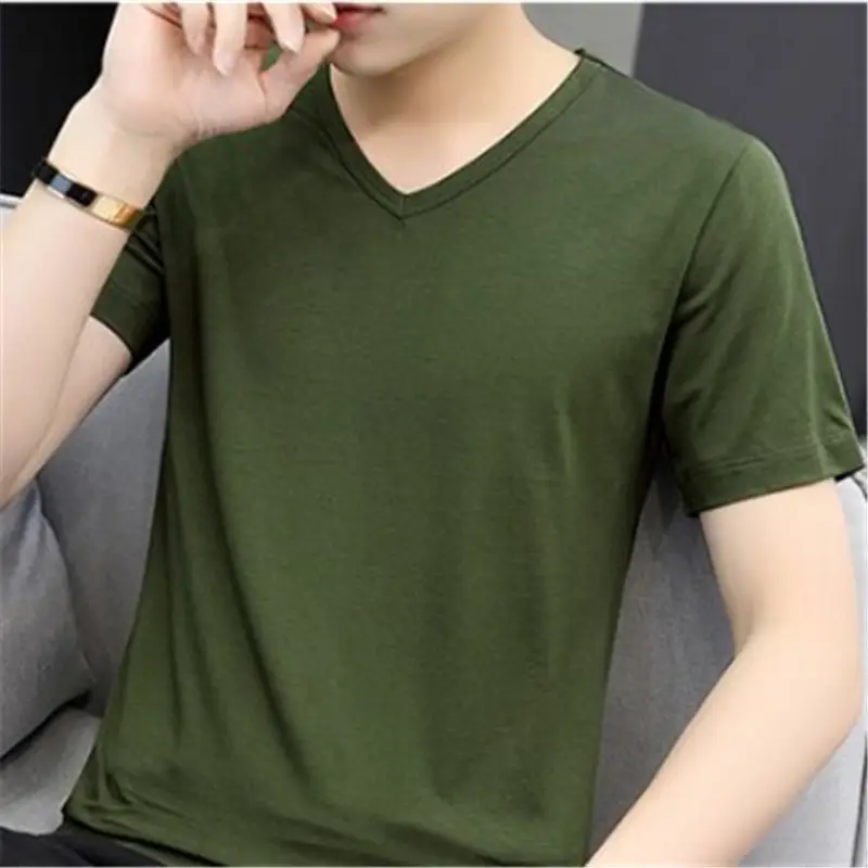 Men 2020 Grey V-Neck T-Shirt Short Sleeve - Image 10