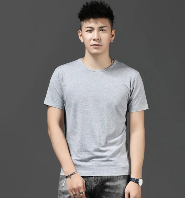 Men 2020 Grey V-Neck T-Shirt Short Sleeve - Image 2