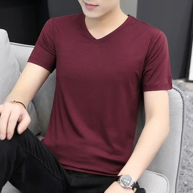 Men 2020 Grey V-Neck T-Shirt Short Sleeve - Image 7