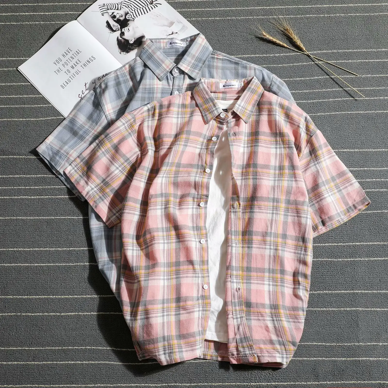 Men's Plaid Short Sleeve Shirt Hong Kong Style - Image 3