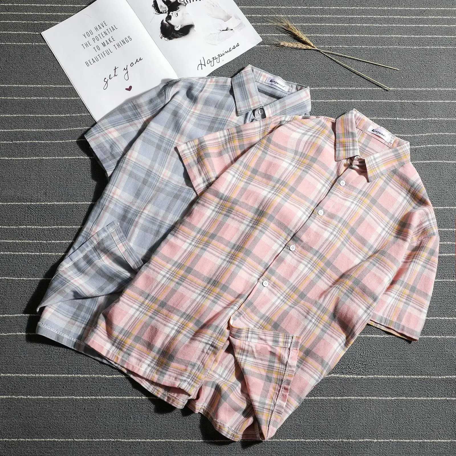 Men's Plaid Short Sleeve Shirt Hong Kong Style - Image 4