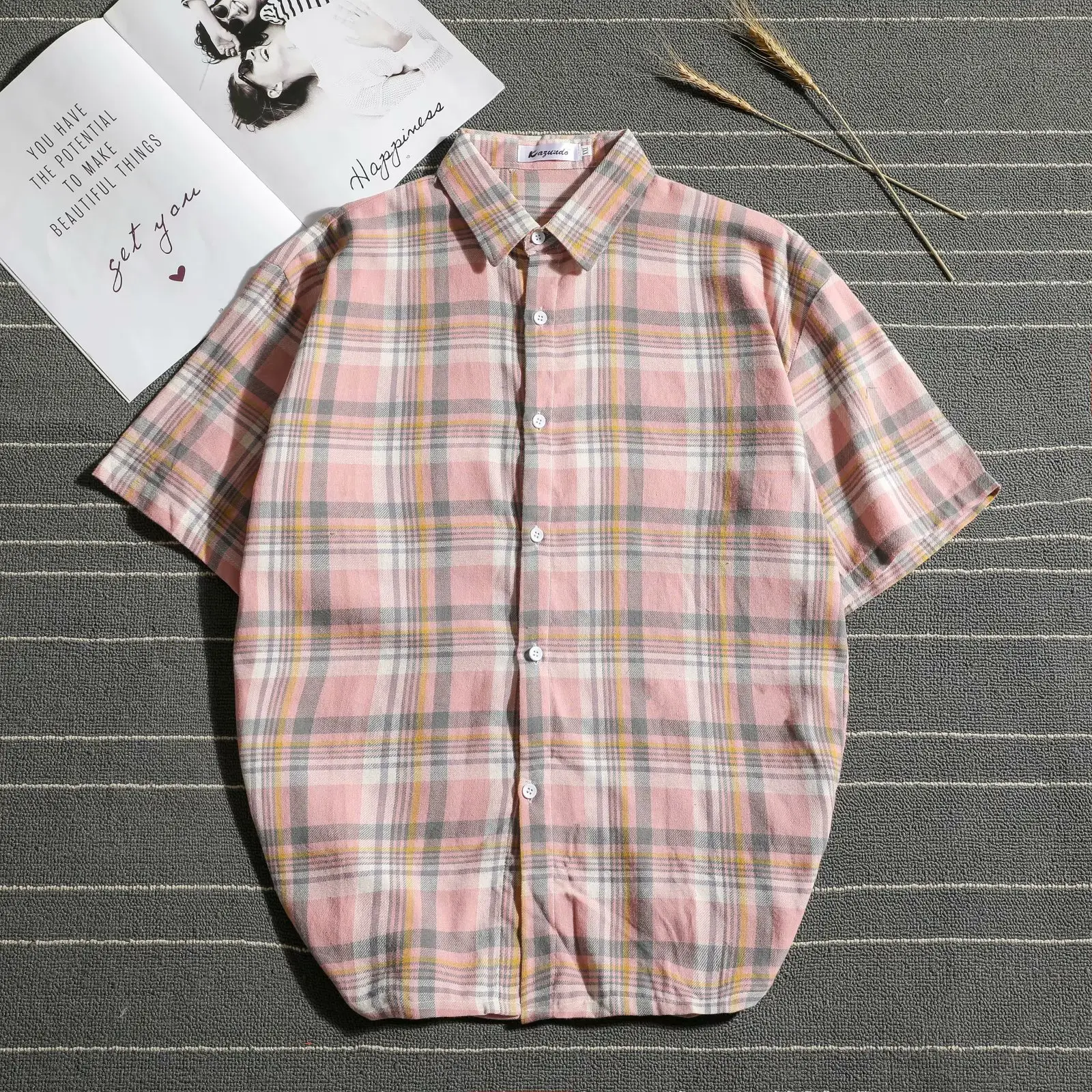 Men's Plaid Short Sleeve Shirt Hong Kong Style - Image 5
