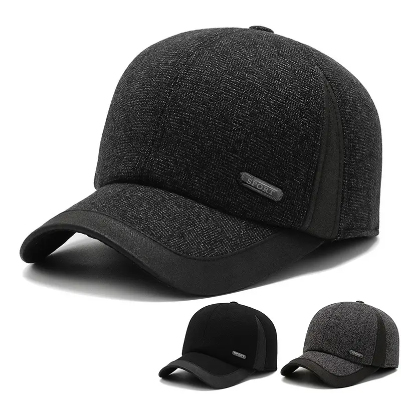 Men's Black Cotton Baseball Cap with Velvet Logo