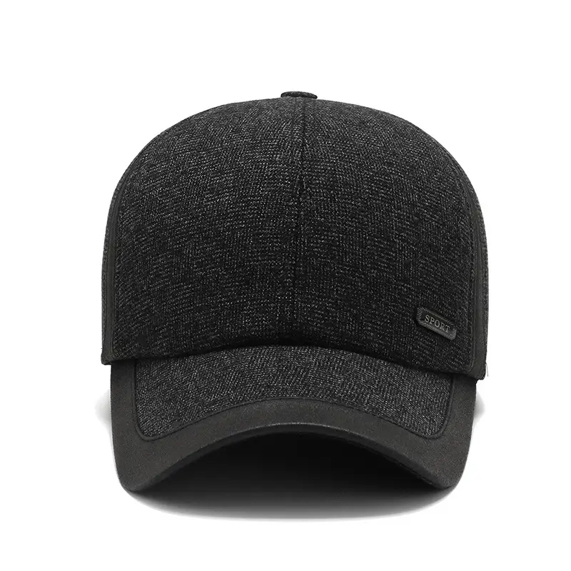 Men's Black Cotton Baseball Cap with Velvet Logo - Image 3