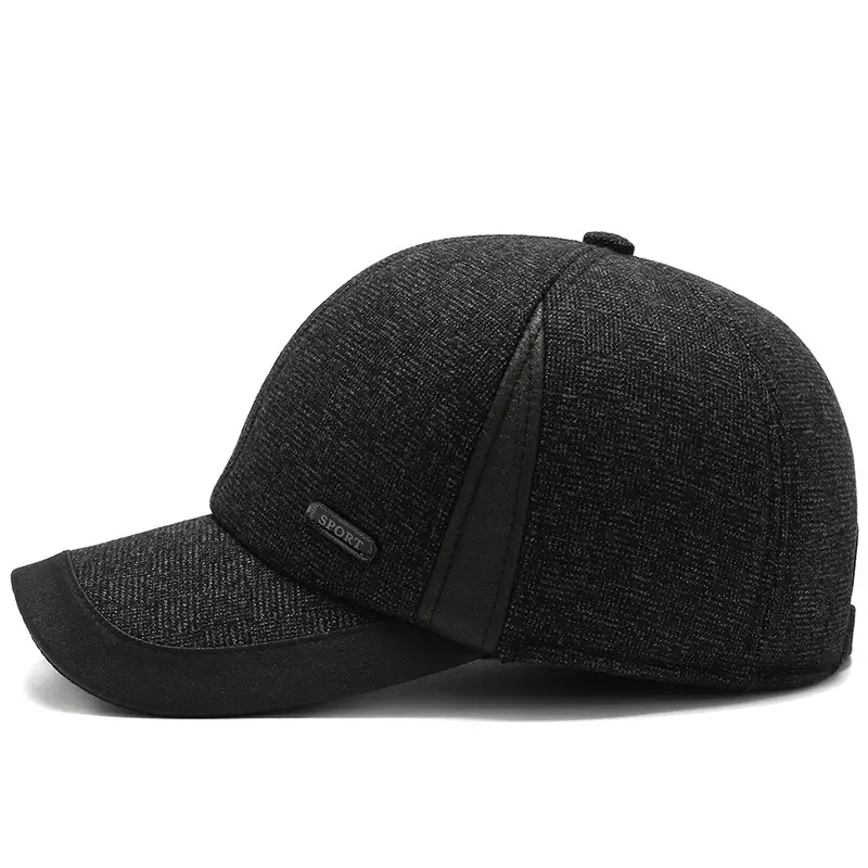 Men's Black Cotton Baseball Cap with Velvet Logo - Image 4