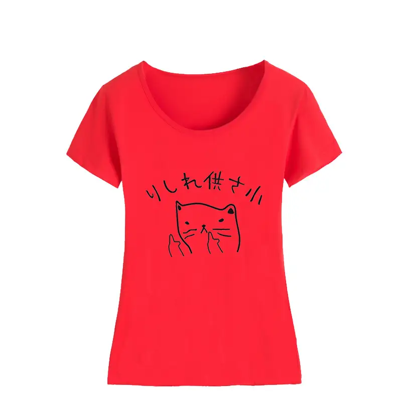 Red Japanese Cat Graphic T-Shirt for Men Women Pure Cotton - Image 12