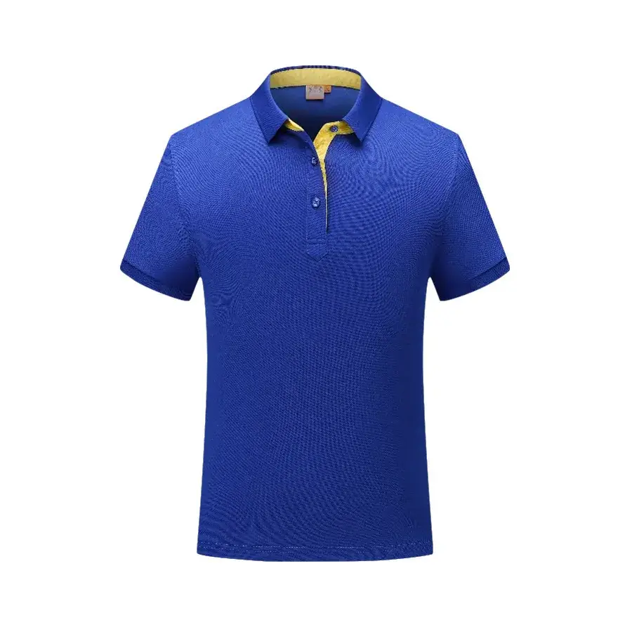 Men Navy Blue Pique Polo with Yellow Collar - Image 11