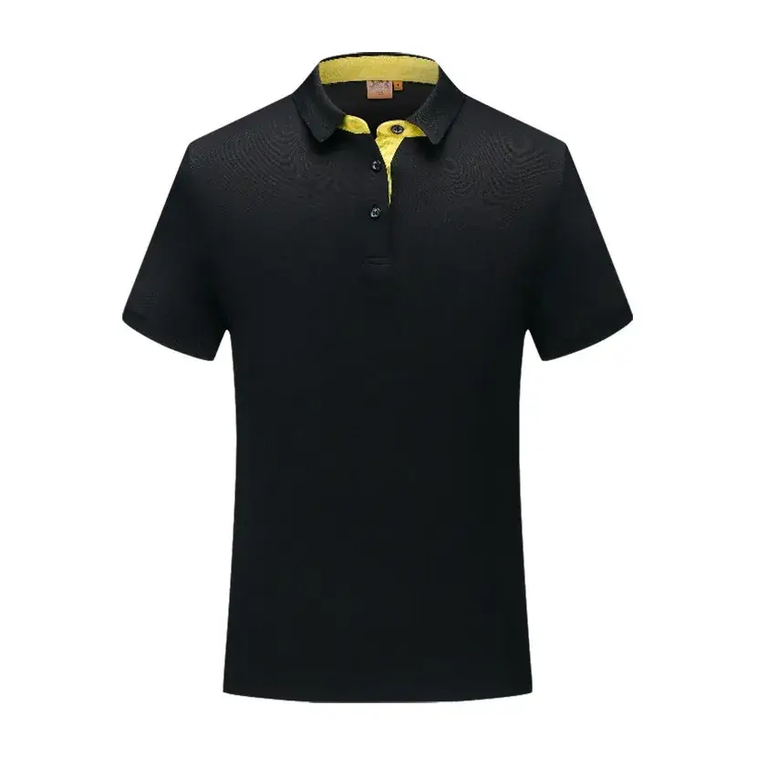 Men Navy Blue Pique Polo with Yellow Collar - Image 3