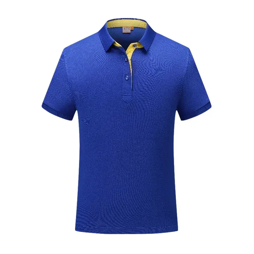 Men Navy Blue Pique Polo with Yellow Collar - Image 4