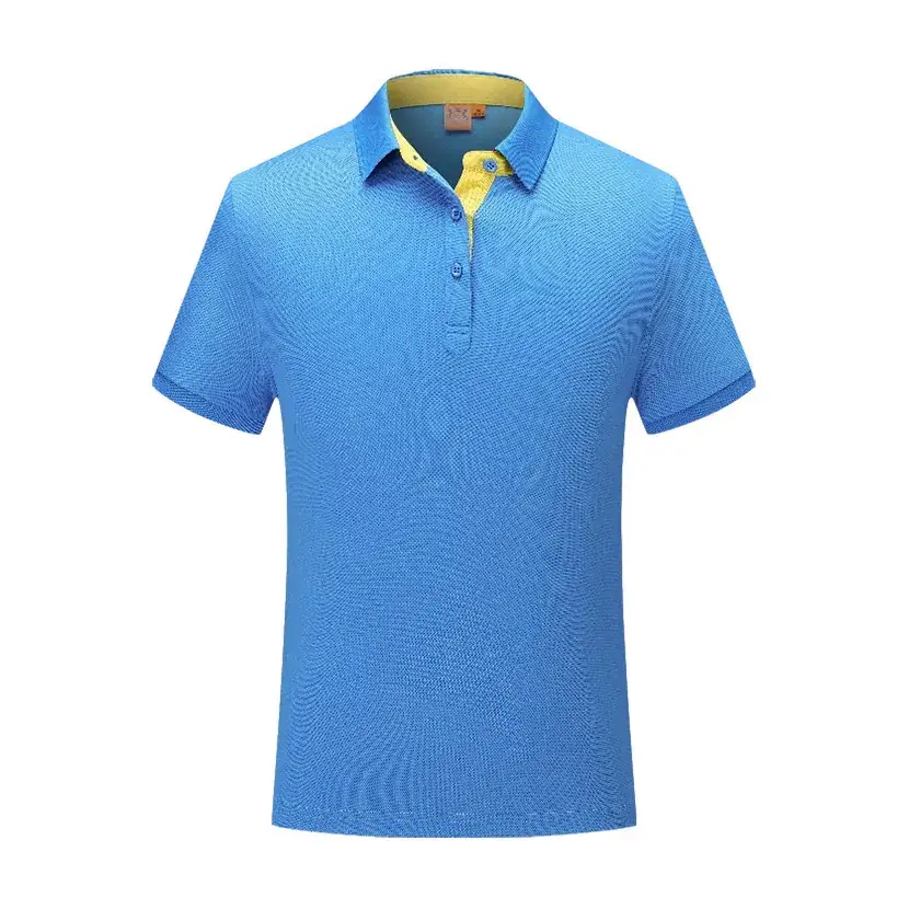 Men Navy Blue Pique Polo with Yellow Collar - Image 9
