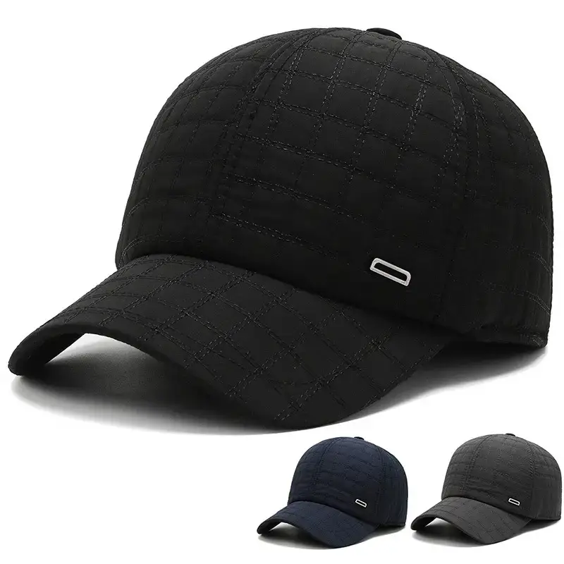 Men's Black Quilted Winter Cap with Neck Warmer - Image 4