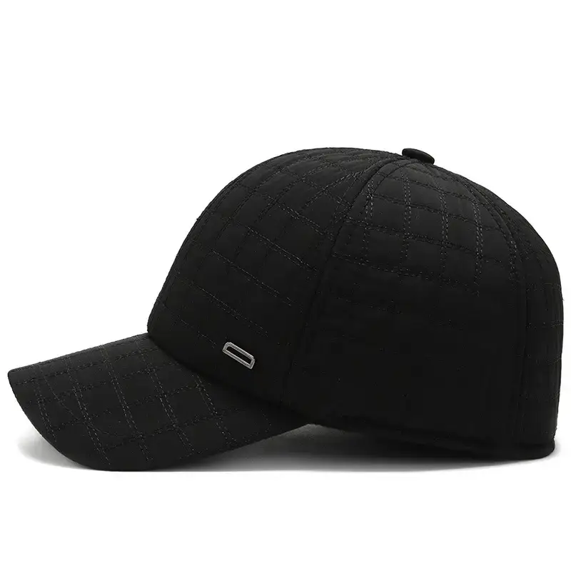 Men's Black Quilted Winter Cap with Neck Warmer - Image 6