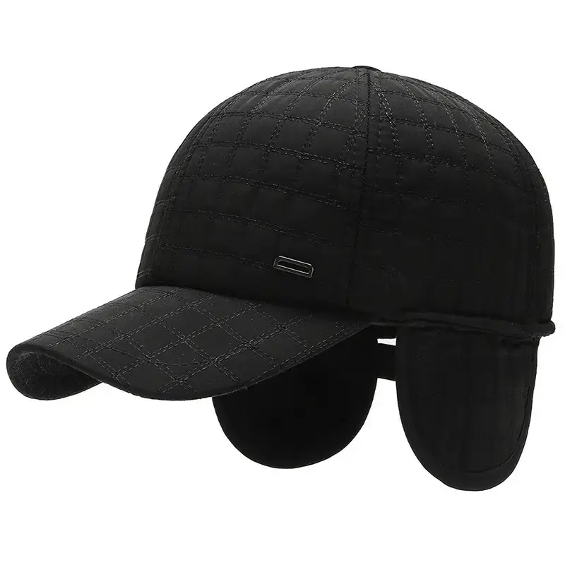 Men's Black Quilted Winter Cap with Neck Warmer - Image 7