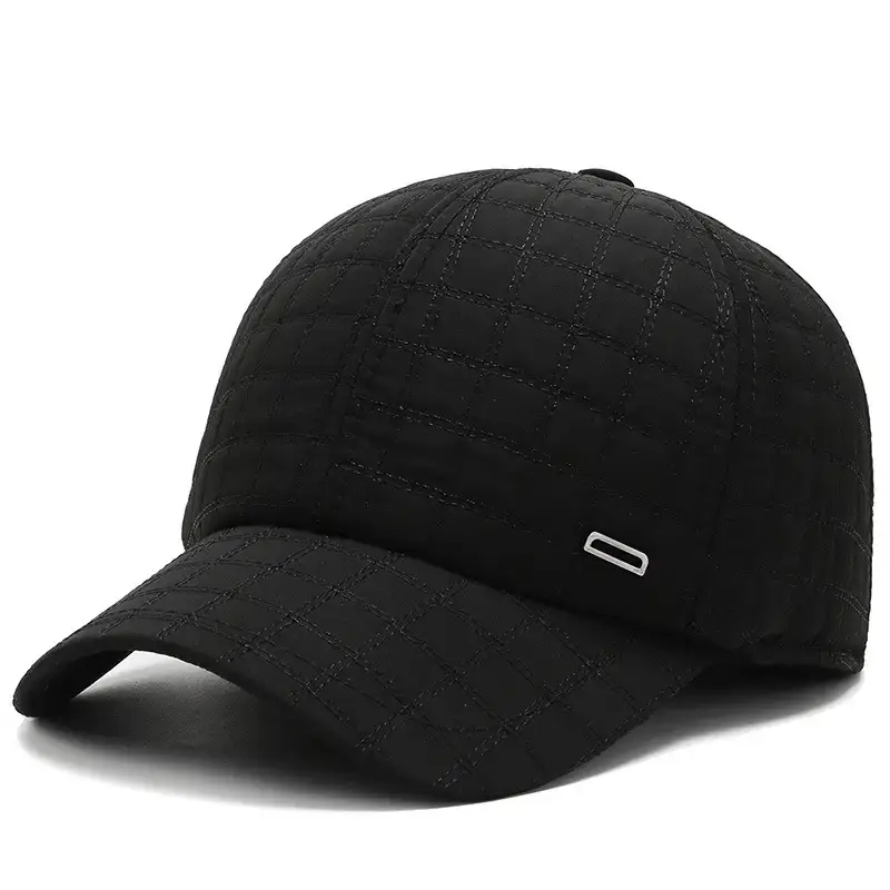 Men's Black Quilted Winter Cap with Neck Warmer - Image 2