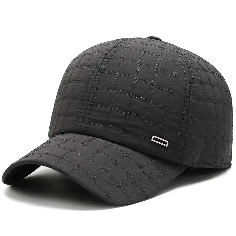 Men's Black Quilted Winter Cap with Neck Warmer - Image 3
