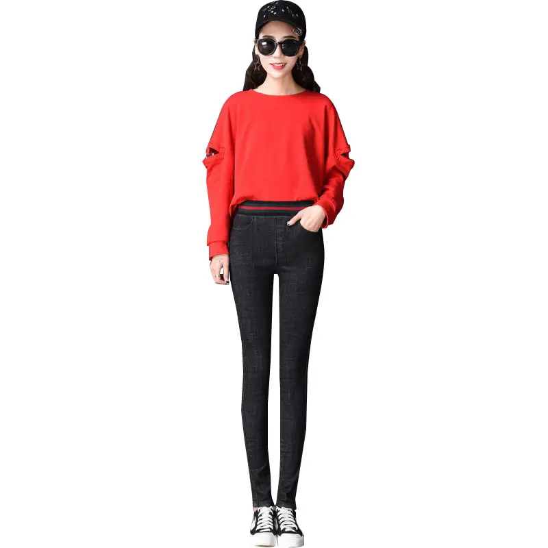 Red Long Sleeve Top with Black Slimming Leggings Set - Image 7