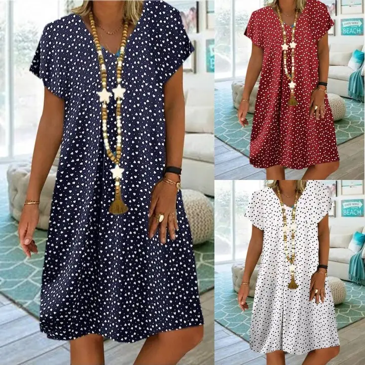Women's 2023 Summer V-Neck Polka Dot Heart Dress - Image 5