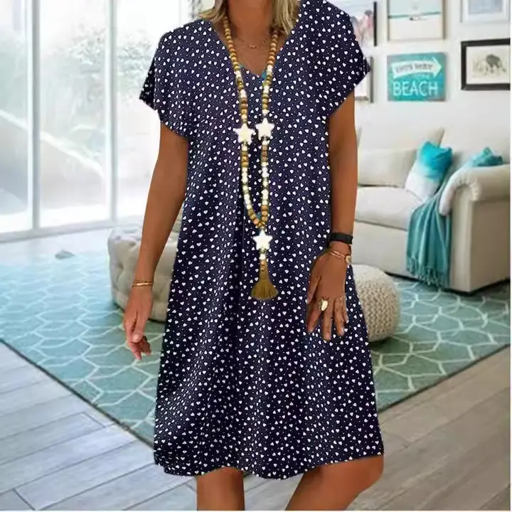 Women's 2023 Summer V-Neck Polka Dot Heart Dress - Image 7