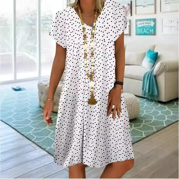 Women's 2023 Summer V-Neck Polka Dot Heart Dress - Image 8