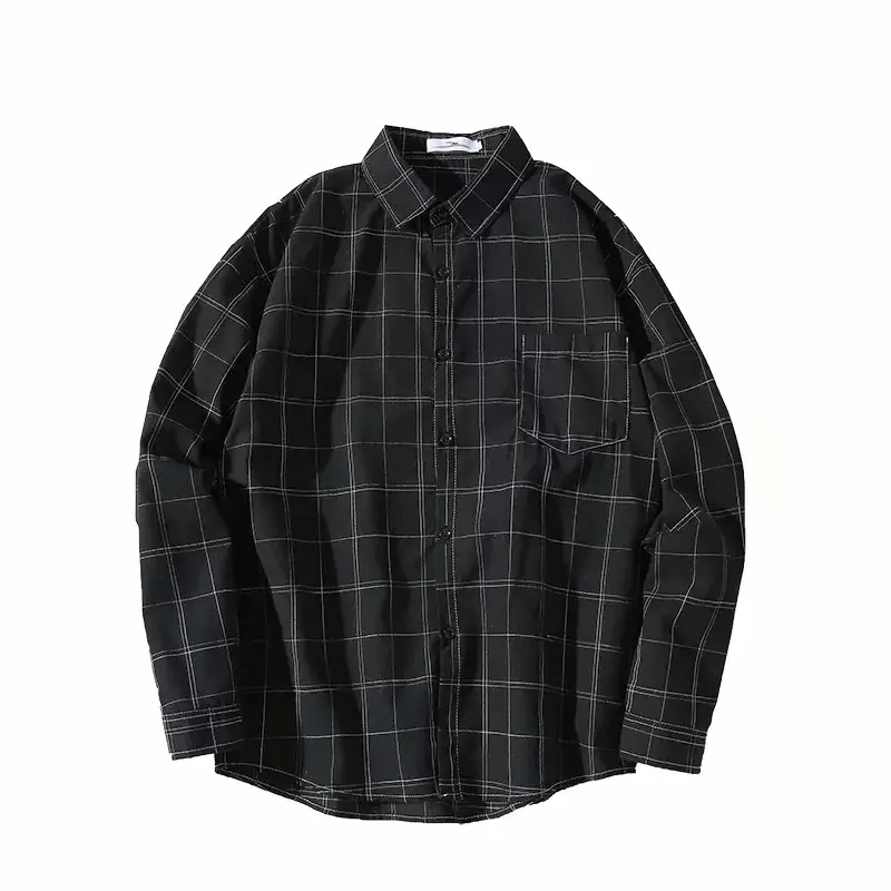 Men's Black Plaid Slim Fit Long Sleeve Shirt - Image 8