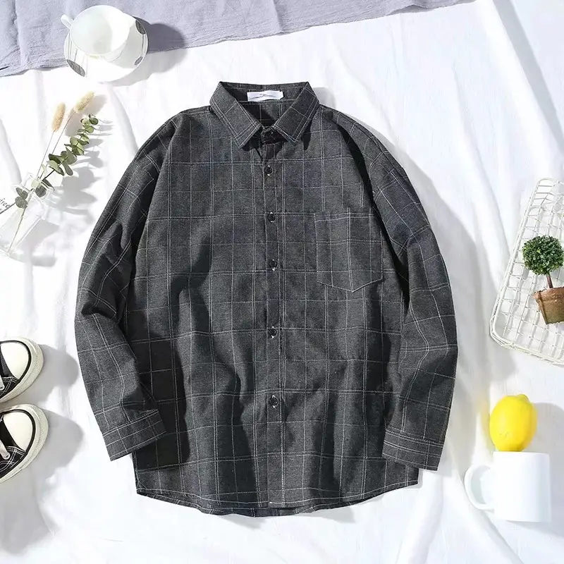 Men's Black Plaid Slim Fit Long Sleeve Shirt - Image 3