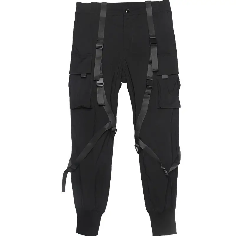 Men Black Three-Dimensional Pocket Pants