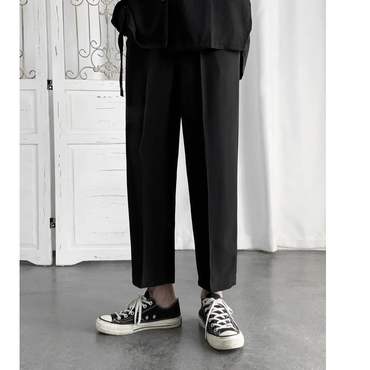 Men's Black Wide-leg Pants Casual Ankle-Length Loose Fit - Image 6