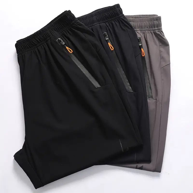 Men Ice Silk Zipper Shorts Black XL - Image 6