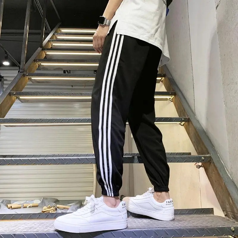Men's Black Three-Bar Track Pants Summer Casual Wear Large - Image 4
