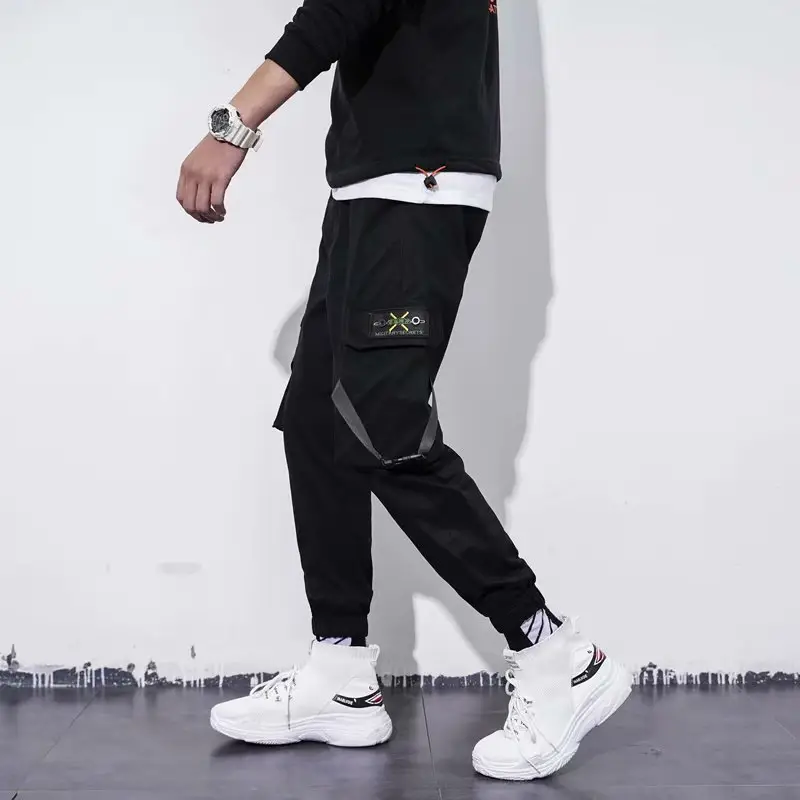 Men Black Slim Fit Cargo Pants Youth Casual - Image 3