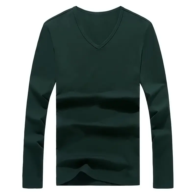 Men Long Sleeve V Neck Slim Fit T-Shirt Black
