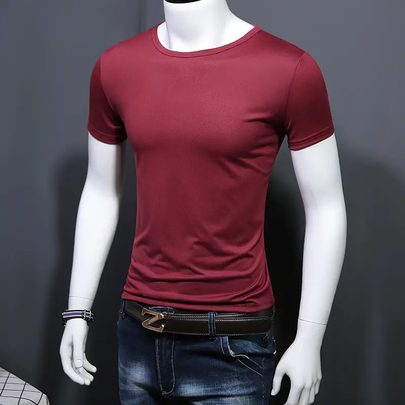 Men Maroon Slim Fit T-Shirt Short Sleeve - Image 6
