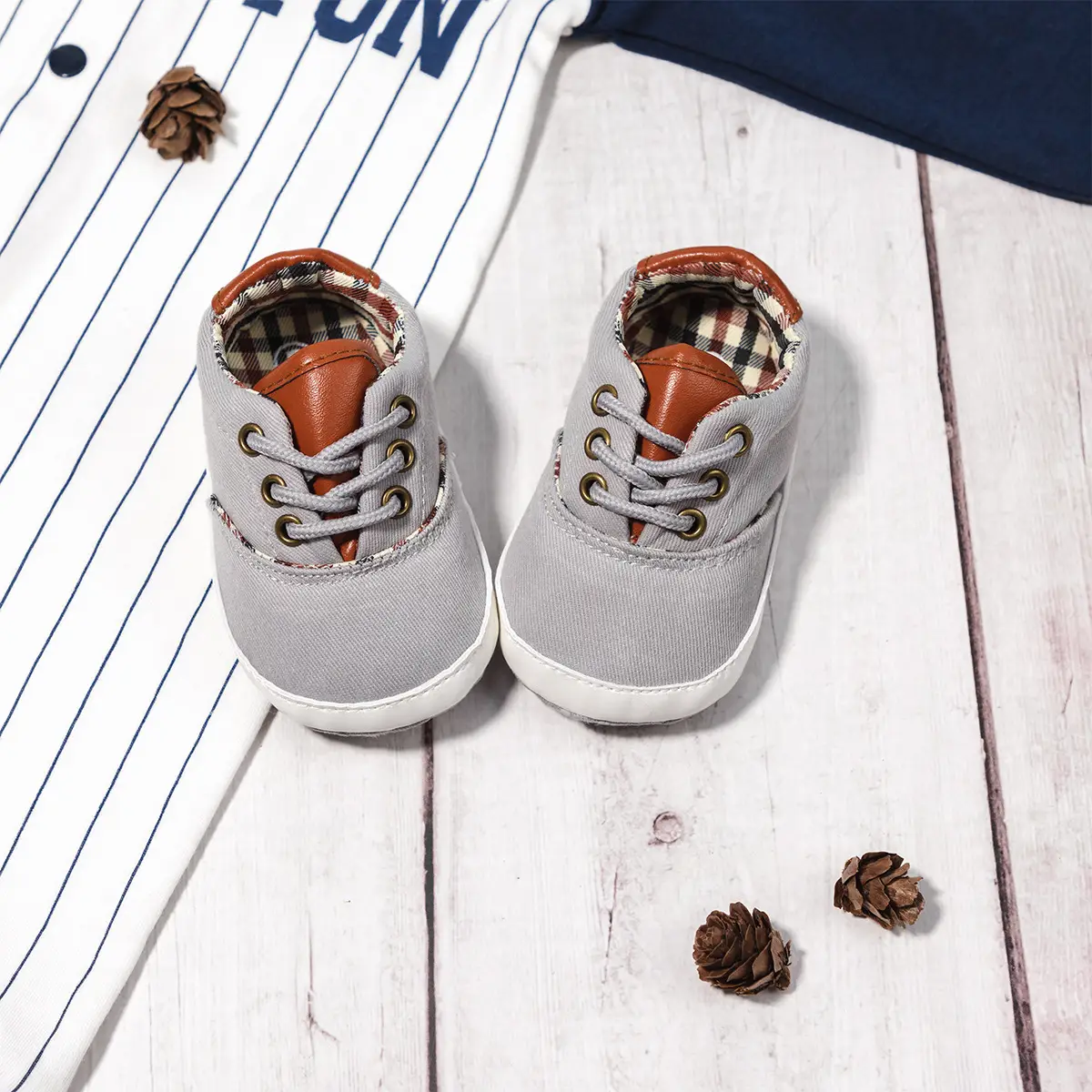 Grey Canvas Baby Shoes for 0-12 Months