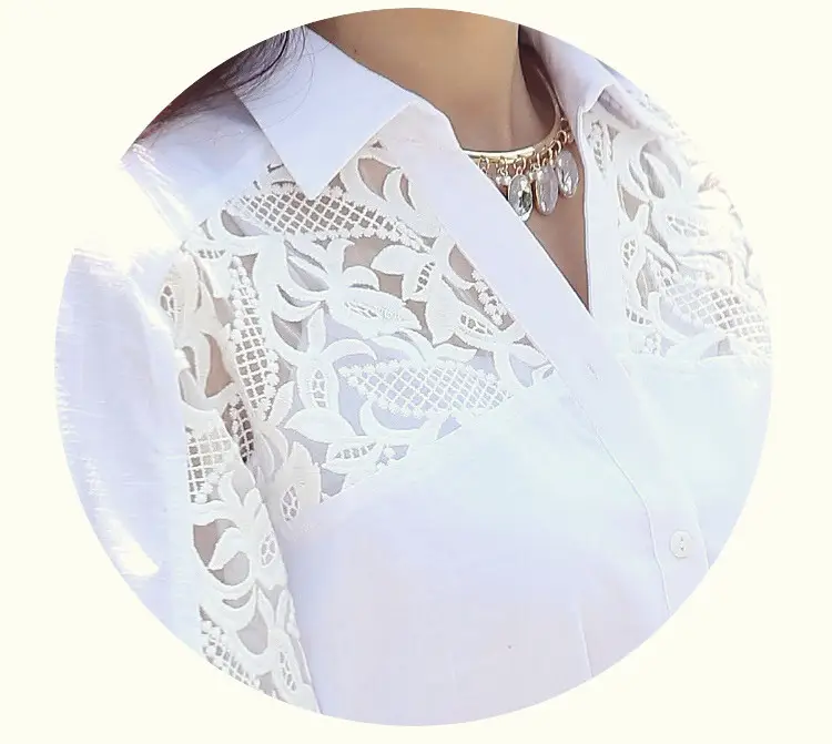 White Chiffon Lace Blouse Five Quarter Sleeve Plus Size — feature 12
