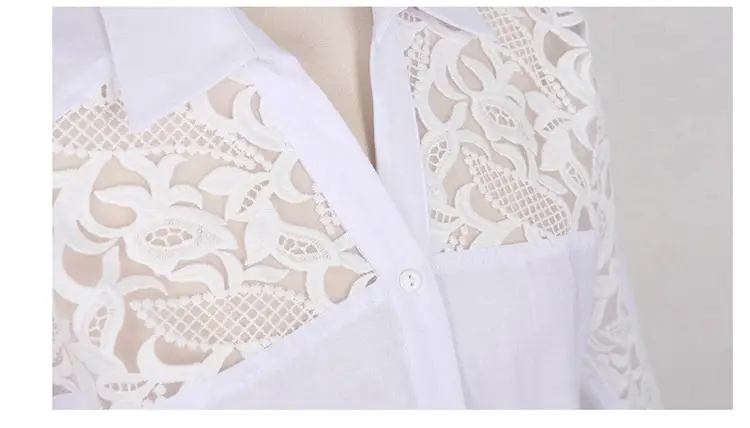 White Chiffon Lace Blouse Five Quarter Sleeve Plus Size — feature 13