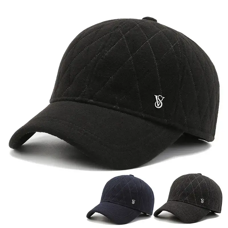 Men's Black Quilted Baseball Cap with Logo - Image 2